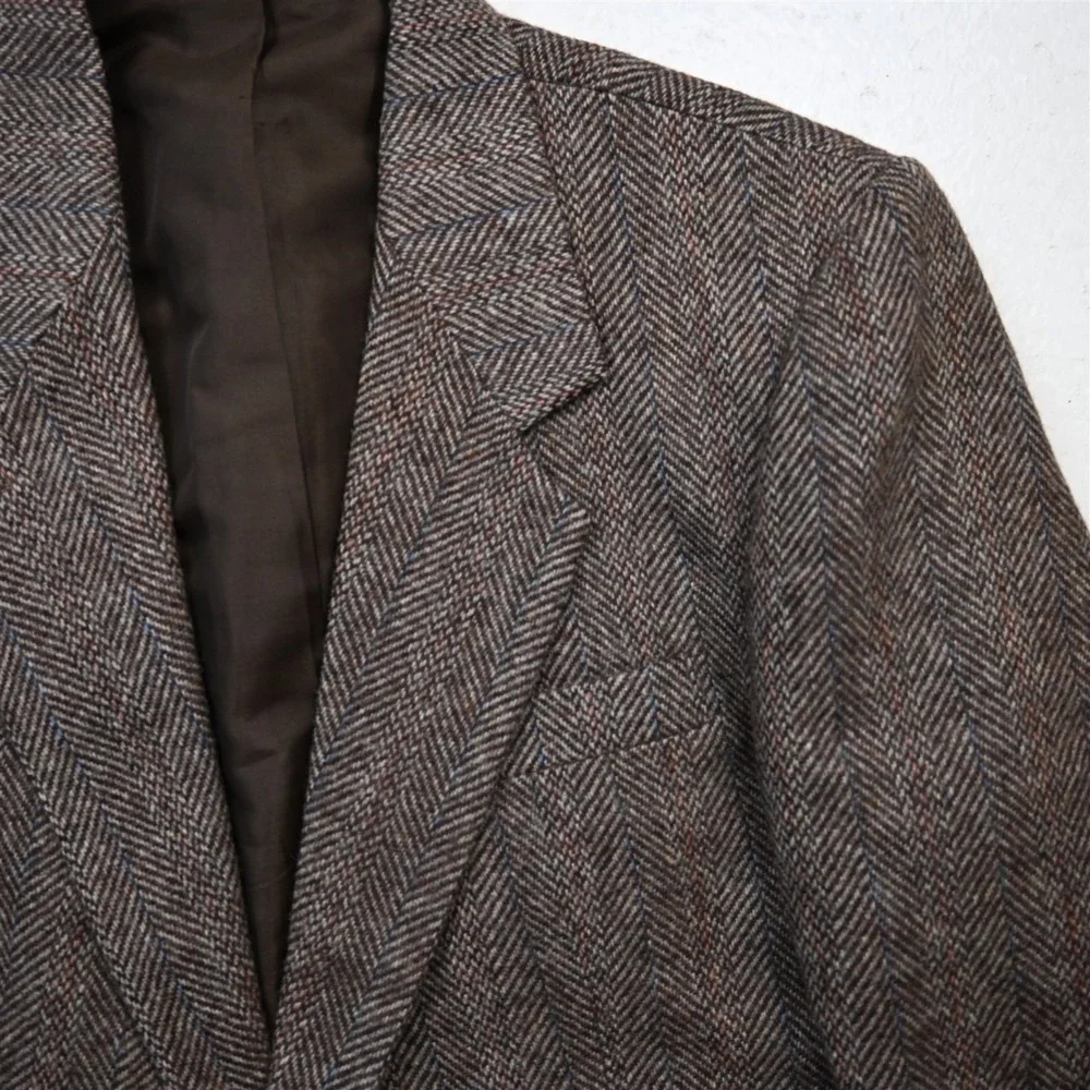 Vtg USA Made 38R Brown Herringbone Wool Tweed Mens Blazer Suit Jacket Sport Coat